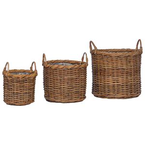 vidaXL Plantenmand met opslag 3 pcs Bruin Kubu Rattan