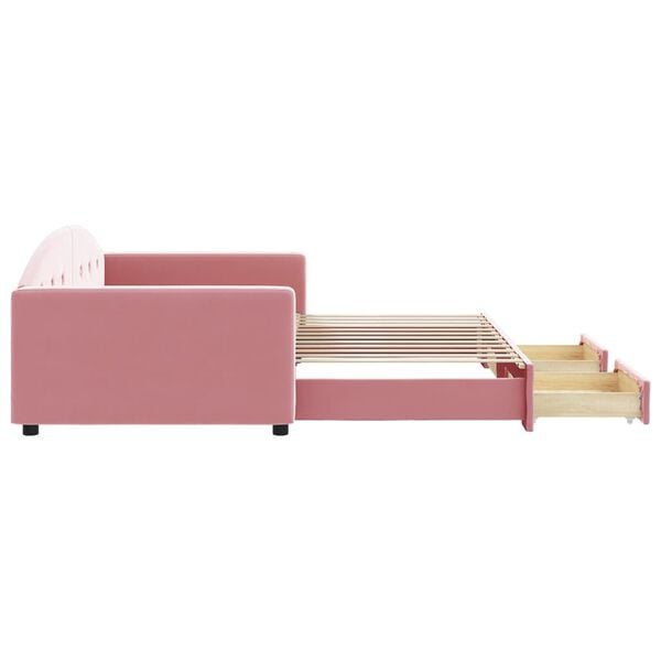 vidaXL Slaapbank met onderschuifbed en lades 100x200 cm fluweel roze