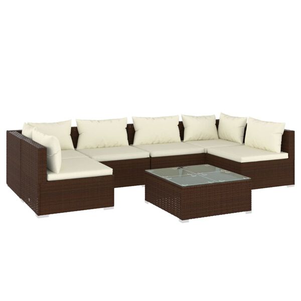vidaXL 7-delige Loungeset met kussens poly rattan bruin