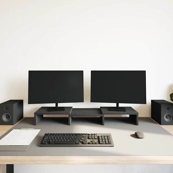 vidaXL Monitorstandaard verstelbaar zwart eiken 60x24x10,5 cm bewerkt hout