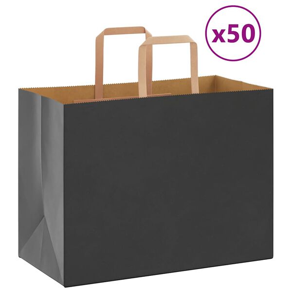 vidaXL Papieren zakken 50 st met hengsels 32x17x25 cm zwart