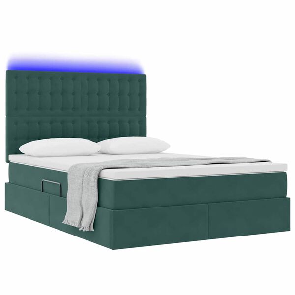 vidaXL Opbergbed met LED met matras Donkergroen 140 x 190 cm Fluweel