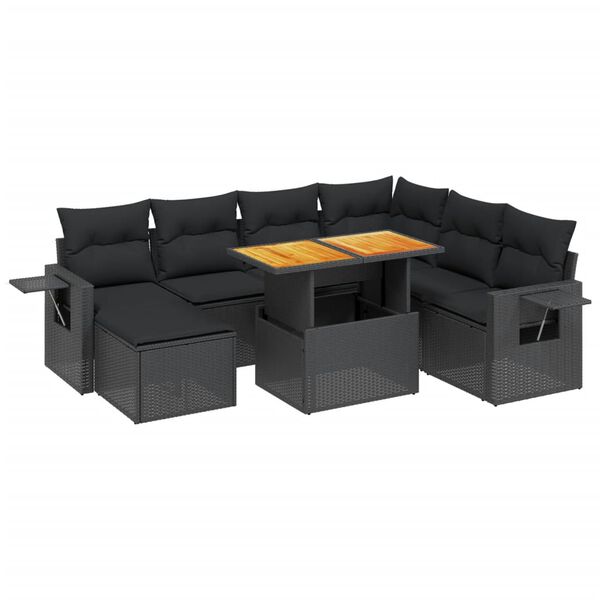 vidaXL 8-delige Loungeset met kussens poly rattan zwart