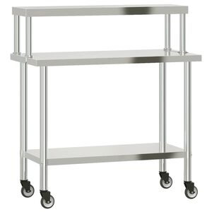 vidaXL Keukenwerktafel met bovenschap 110x55x120 cm roestvrij staal