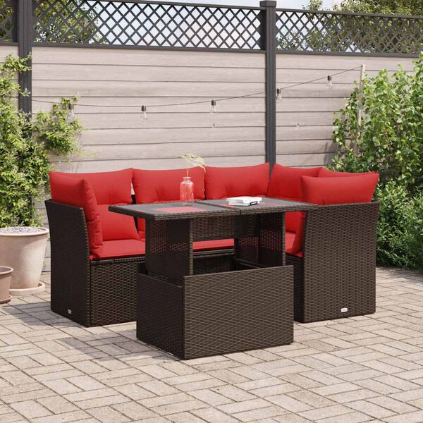 vidaXL 5-delige Loungeset met kussens poly rattan acacia bruin