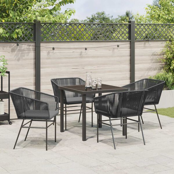 vidaXL Tuin eettafelset met kussen 5 pcs Zwart Gepoedercoat staal