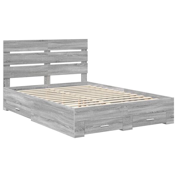 vidaXL Bedframe met lade Grijs Sonoma 140 x 200 cm Bewerkt hout