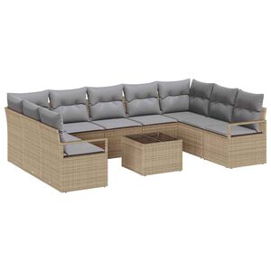 vidaXL Bankstel met kussen 10 pcs Beige poly rattan