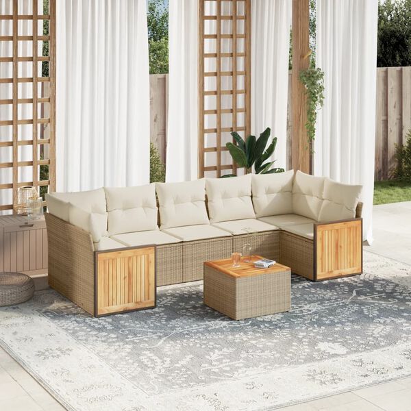 vidaXL 8-delige Loungeset met kussens poly rattan beige