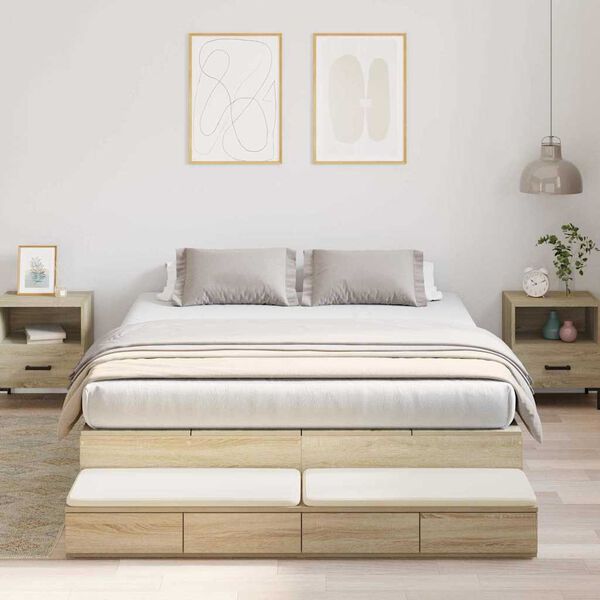 vidaXL Opbergbedframe met lade Sonoma Eiken 135 cm Bewerkt hout