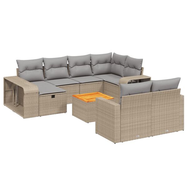 vidaXL 11-delige Tuinset met kussens poly rattan beige