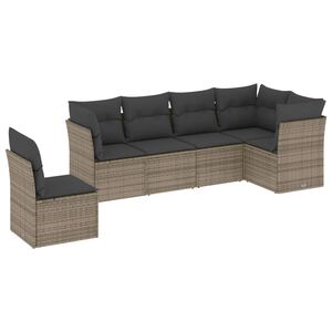 vidaXL 6-delige Loungeset met kussens poly rattan grijs