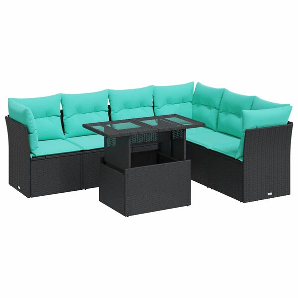 vidaXL 7-delige Loungeset met kussens poly rattan acacia zwart