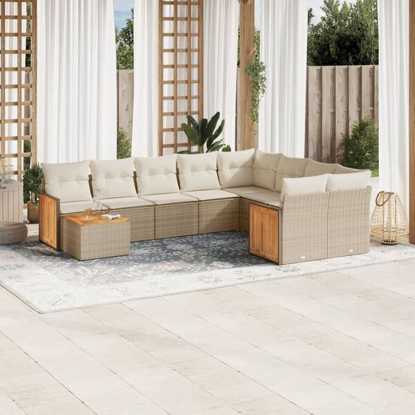 vidaXL 10-delige Loungeset met kussens poly rattan beige