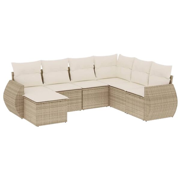 vidaXL 7-delige Loungeset met kussens poly rattan beige