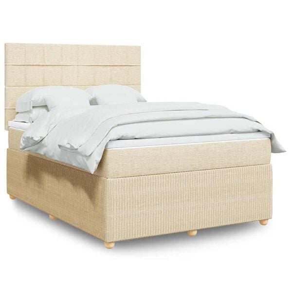vidaXL Boxspring met matras stof cr&egrave;mekleurig 140x190 cm