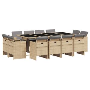 vidaXL 13-delige Tuinset met kussens poly rattan gemengd beige