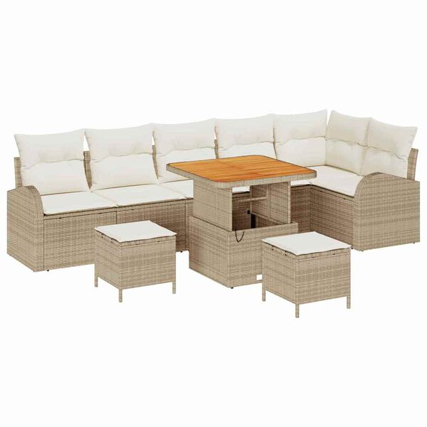 vidaXL Tuinbankenset met kussen 9 pcs Beige poly rattan
