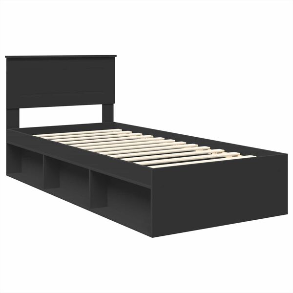 vidaXL Bedframe met hoofdeinde Zwart 90 x 200 cm Bewerkt hout
