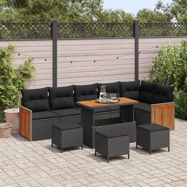 vidaXL Tuinbankenset met kussen 12 pcs Zwart poly rattan