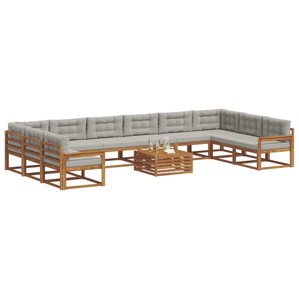 vidaXL Buiten bankenset met kussen 11 pcs Natuurlijk en Lichtgrijs