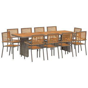vidaXL Tuin eettafelset 11 pcs Grijs en Bruin poly rattan