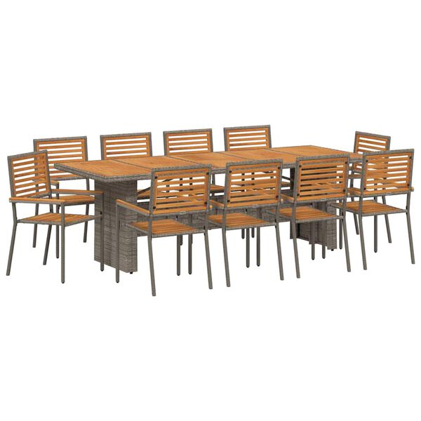 vidaXL Tuin eettafelset 11 pcs Grijs en Bruin poly rattan