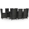 vidaXL 9-delige Tuinset poly rattan zwart