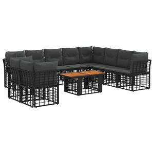 vidaXL Tuinbankenset 11 st Zwart en Donkergrijs poly rattan