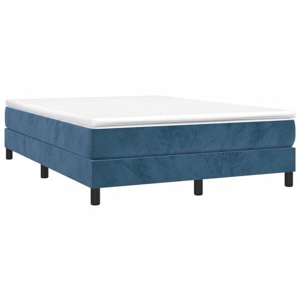 vidaXL Boxspring met matras fluweel donkerblauw 140x200 cm