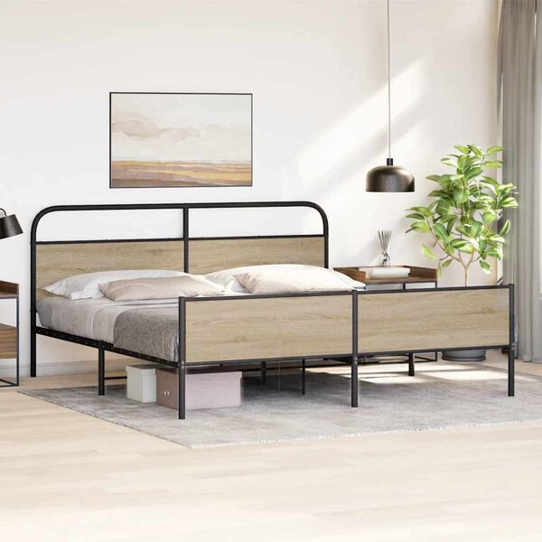 vidaXL Bedframe zonder matras metaal gerookt eikenkleurig 193x203 cm
