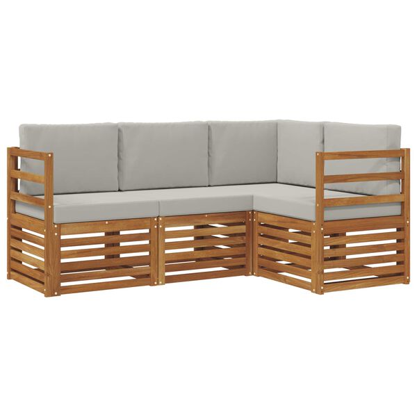 vidaXL Sofa-Sets 4 pcs Natuurlijk en Lichtgrijs Massief Acaciahout