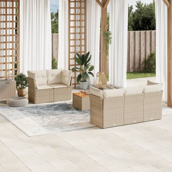 vidaXL 6-delige Loungeset met kussens poly rattan beige