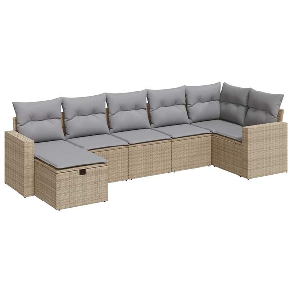 vidaXL 7-delige Loungeset met kussens poly rattan beige