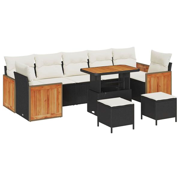 vidaXL Tuin Sofa Set met kussen 10 pcs Zwart en cr&egrave;me