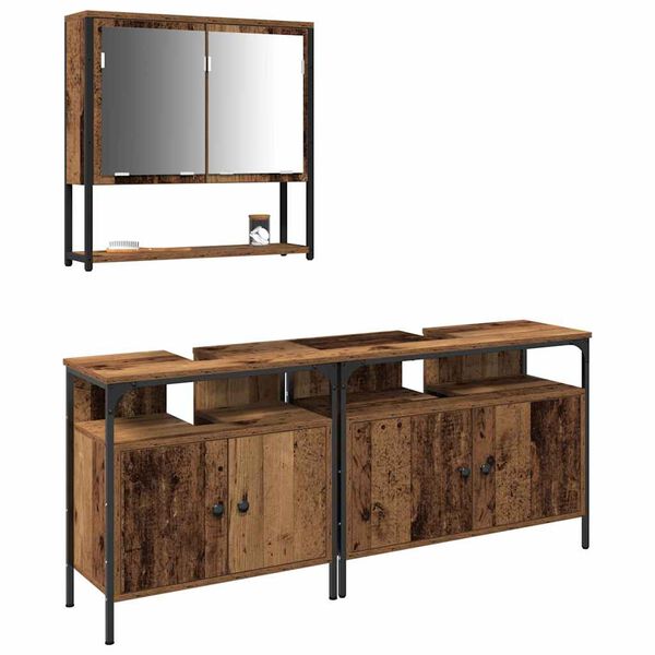 vidaXL Badkamermeubelset met plank met opslag 3 pcs Bruin Bewerkt hout