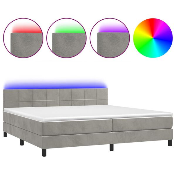 vidaXL Boxspring met matras en LED fluweel lichtgrijs 200x200 cm
