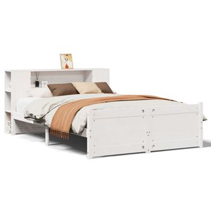 vidaXL Bed met boekenkast zonder matras grenenhout wit 135x190 cm