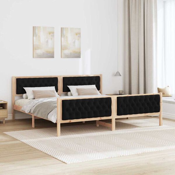 vidaXL Bedframe met hoofdeinde Zwart 200 x 200 cm Massief grenenhout