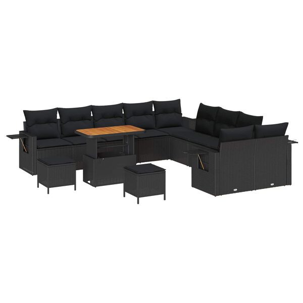 vidaXL Tuin Sofa Set met kussen met opslag 13 pcs Zwart poly rattan