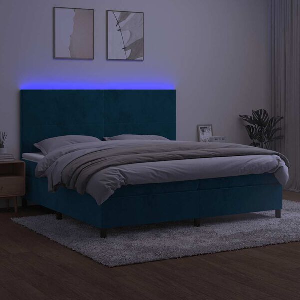 vidaXL Boxspring met matras en LED fluweel donkerblauw 200x200 cm