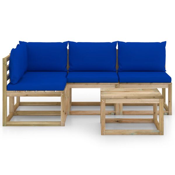 vidaXL 5-delige Loungeset met blauwe kussens