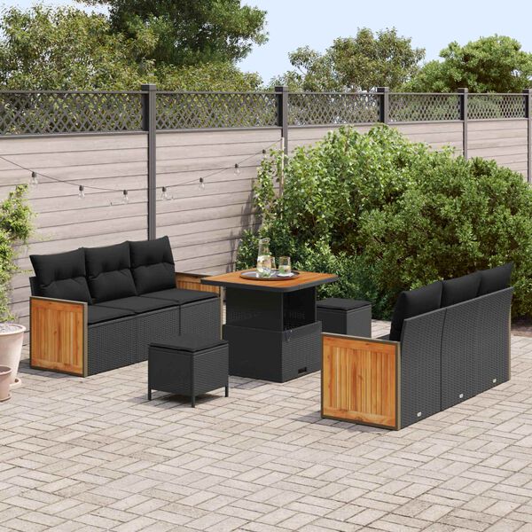 vidaXL Tuinbankenset met kussen 11 pcs Zwart poly rattan