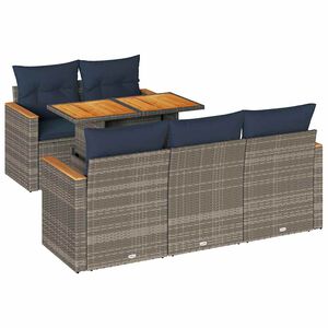 vidaXL 6-delige Loungeset met kussens poly rattan grijs