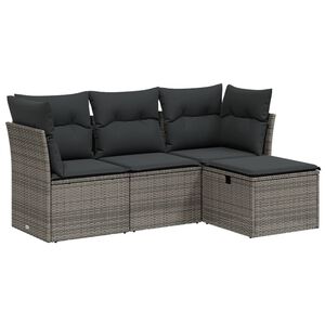 vidaXL 4-delige Loungeset met kussens poly rattan grijs