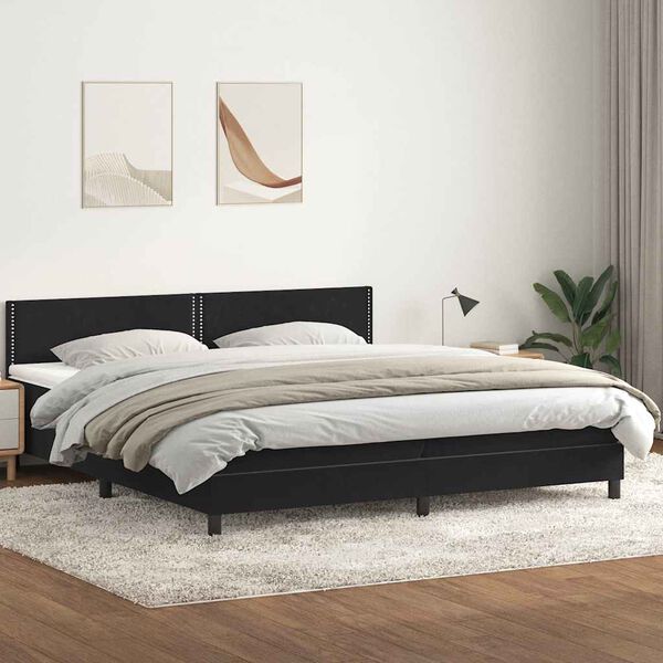 vidaXL Boxspring met matras fluweel zwart 180x210 cm