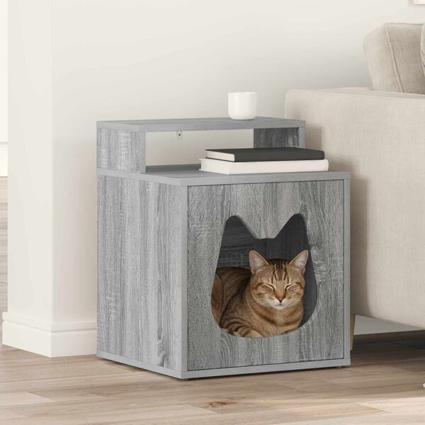 vidaXL Kattenhuis Grijs Sonoma 42,5 x 40 x 53,5 cm Bewerkt hout