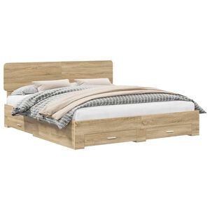 vidaXL Bedframe met hoofdeinde Sonoma Eiken 180 x 200 cm Bewerkt hout