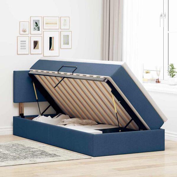 vidaXL Opbergbed met matras met matras Blauw 90 x 190 cm Bewerkt hout