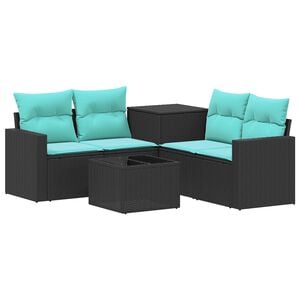 vidaXL Bankstel 6 st Zwart en Blauw 55 x 55 x 37 cm
